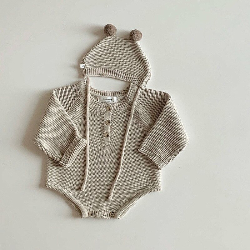 2020 autunno Nuovo Bambino Del Bambino Delle Ragazze Dei Ragazzi A Maglia Tuta Infantile Della Tuta Maglieria Abiti Maglione Del Neonato E Del Bambino Cappello di Lana: beige / 90CM