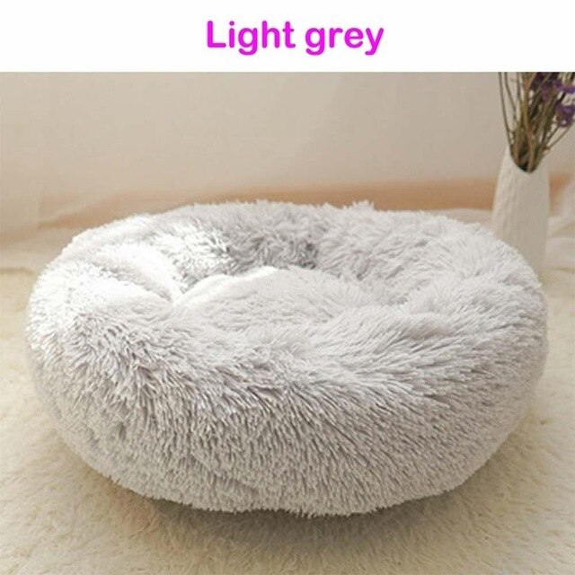 Soft Pet Sleep Blanket Cat Nest Keep Warm Type House Bed Round Shape Plush Puppy Winter Dog Bed: Light gray / 60cm