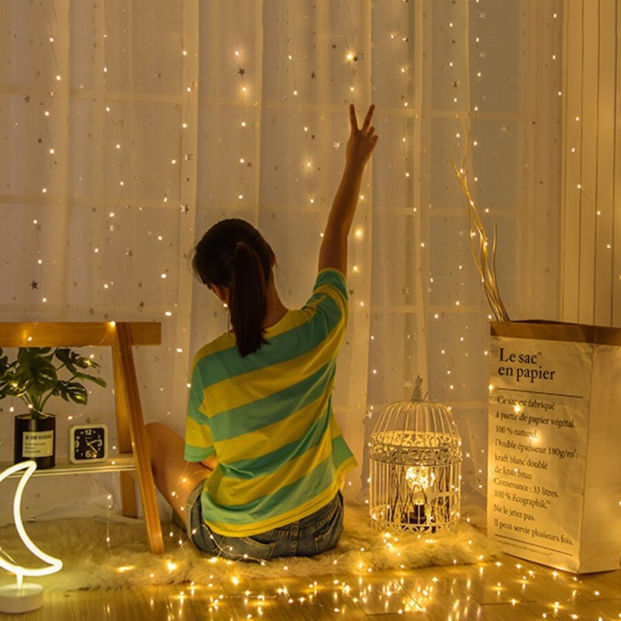 Rideau lumineux solaire pour chambre à coucher, fêtes de mariage, 300 LED, toile de fond pour fenêtre murale, guirlande de glaçons pour jardin, gazébo, décor de barbecue