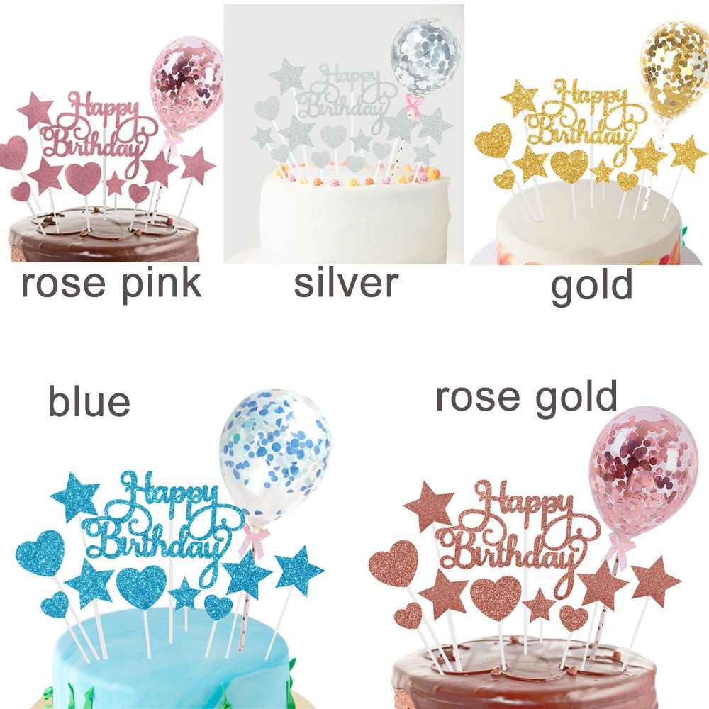 DIY Dessert Decor Confetti Balloon Cake Insert Cake Topper Cupcake Flag Happy Birthday