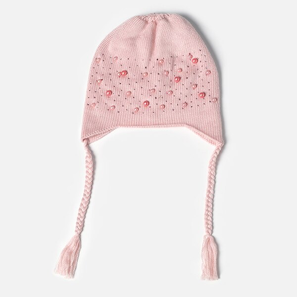 Kinderwintermuts met strass parel muts winter warme wollen uitverkoop gebreide muts kleine vlecht kind schattig meisje baby muts: Roze