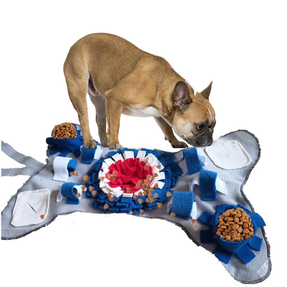 Kæledyr hund fodermåtte kæledyr hund sniffemåtte træningstæppe hundeforbrug langsom mad puslespil tæppe knogleform: Blå