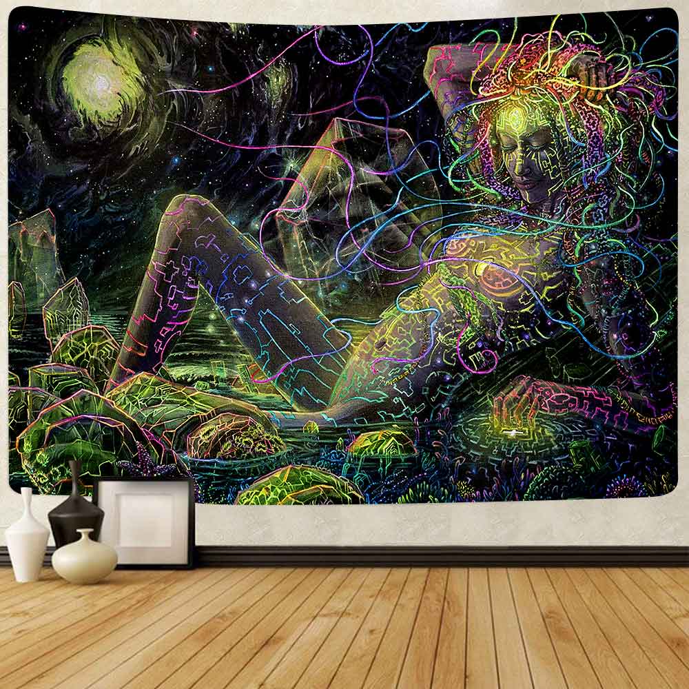 Simsant psykedelisk gobelin abstrakt nøgen pige hippe blomst væghængende gobeliner til stue soveværelse sovesal hjemmeindretning