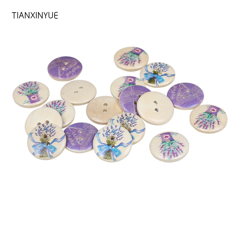 TIANXINYUE Lavendel Dragonfly Hout Knop Naaien Scrapbooking Ronde Willekeurige kleur Knop Patroon, 30 Pcs, DIY Kleding Accessoires