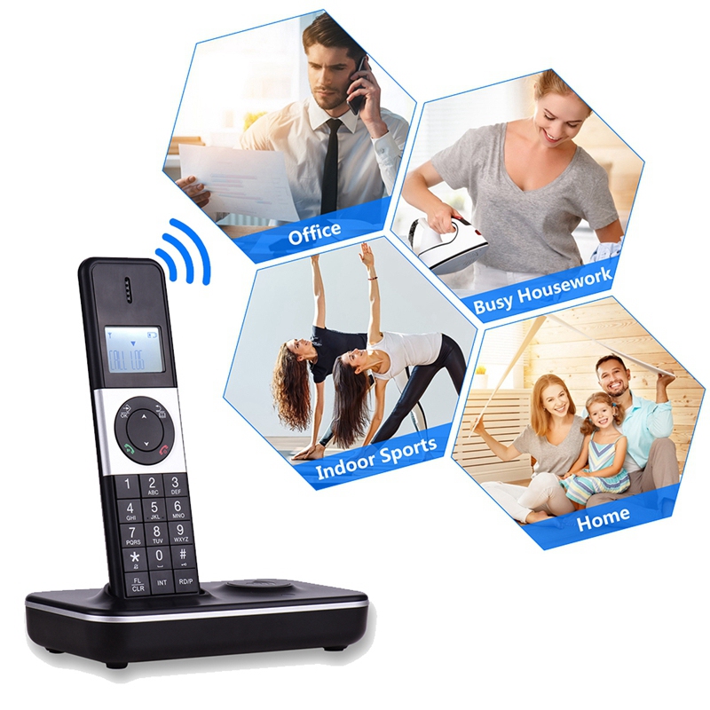 Téléphone numérique sans fil avec écran LCD, identification de l&#39;appelant, conférence téléphonique mains libres pour le bureau et la maison, prise ue