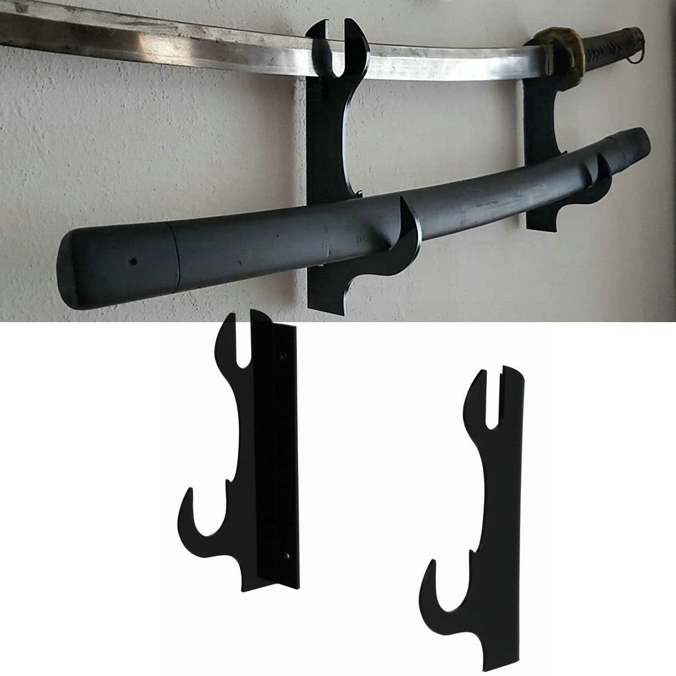 2Pk Acrylic Wall Mount Samurai Sword Hanger Holder Rack Acrylic Wall Mount Sword Hangers (Black or Clear)