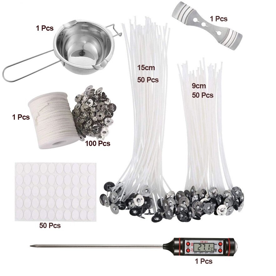 DIY Candle Crafting Kit Hand Making Craft Tool Wick Birthday Party Making Melting Pot Mould Suitable for Beginner Material: 254 pcs
