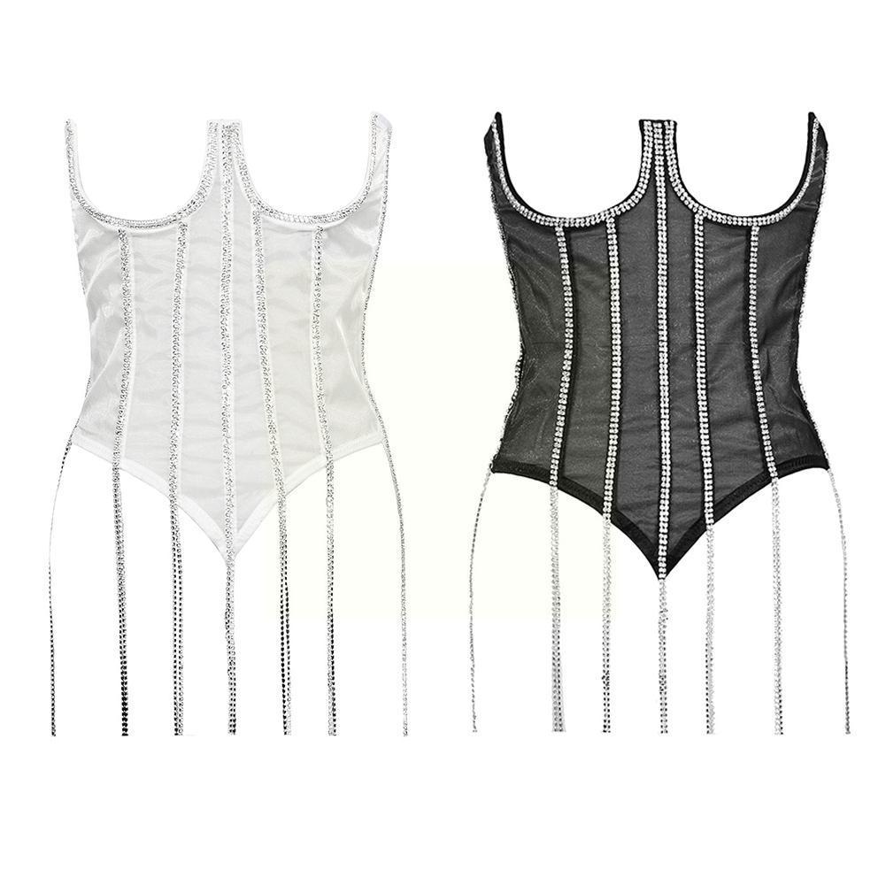 Transparent Lace Girdle,European And Girls Trendy Wrap Chest Straps Vest,flashing Lace Waistcoat Diamonds,lace And Shap R4T5