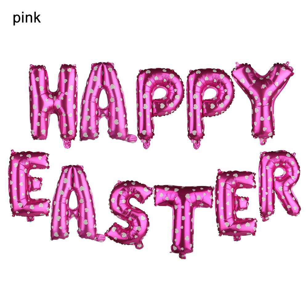 11Pcs Happy Easter Foil Balloons Air Helium Balloon Happy Easter Letter Kids Balloons Globos Easter Party Decoration Supplies: pink