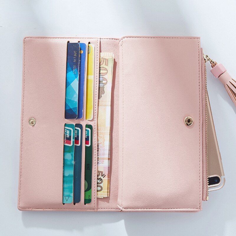 Weichen tofs kvinnor plånbok många avdelningar lång clutch plånbok kvinnliga plånböcker dragkedja ficka korthållare märke