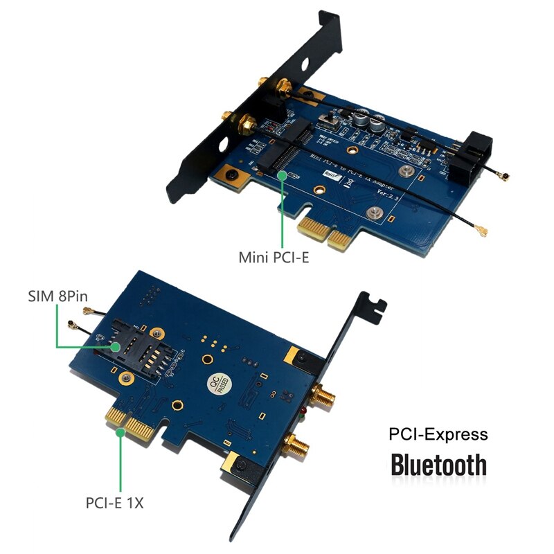Mini pci-e pci express to pci -e 1x -sovitin, jossa sim-korttipaikka 3g/4g/ lte-kortille ja wifi