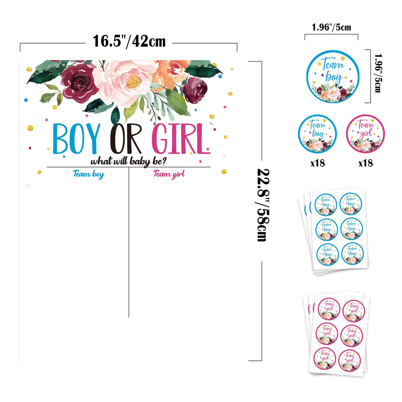 1 ensemble de panneaux de vote pour révélation du sexe, jeu de révélation du genre pour 36 pièces de réception pour bébé avec autocollants de vote pour garçon et fille: WHITE