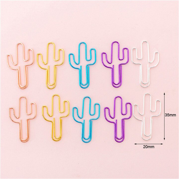 YaMinSanNiO 10pcs/lot Cute Paper Clips Envelope Cactus Paper Clip Metal Bookmark Decorative File Memo Clips Stationery: Cactus
