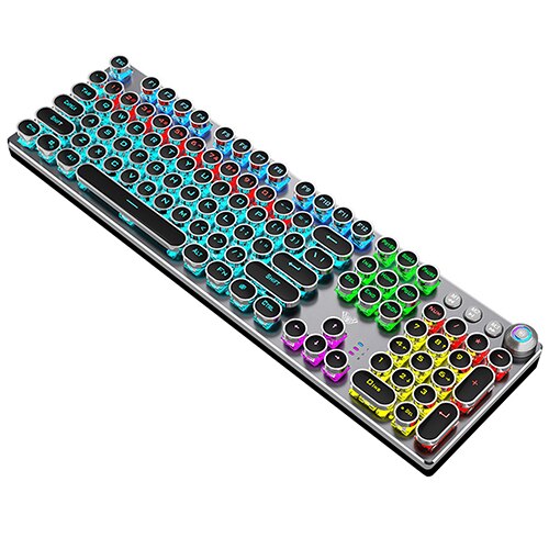 listing104-Key macro definition gaming keyboard desktop multimedia rotary button mechanical gaming keyboard+stickers: PK H YJ WT / brown