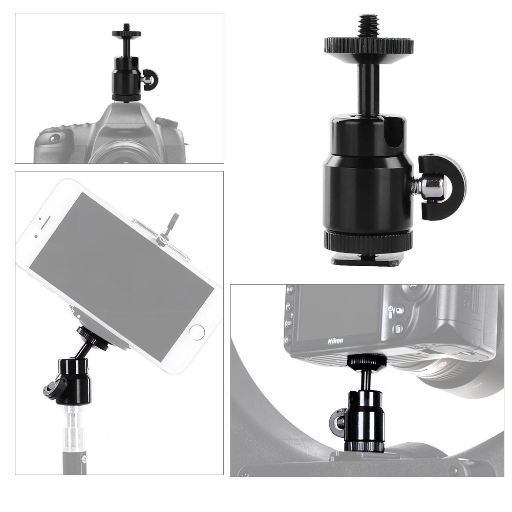 1/4 Shoe Adapter Metalen Swival Ball Head Voor Camera Statief Led Licht Flash Bracket Houder Mobiel Clip Kit