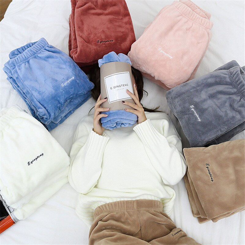 Zimowe grube ciepłe flanelowe piżamy spodnie damskie aksamitna piżama spodnie Salonik nosić koralowe polarowe ubrania domowe zimowe Homewear