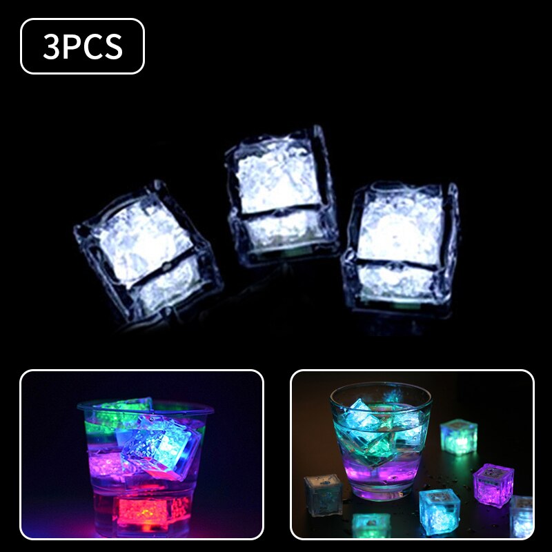 3 stuks led-ijsblokjes, lichtgevende ijsblokjes, kleurrijke vloeistofsensorblokjes voor drankjes, nachtlampje, feestbar, bruiloft, beker, decoratief: F