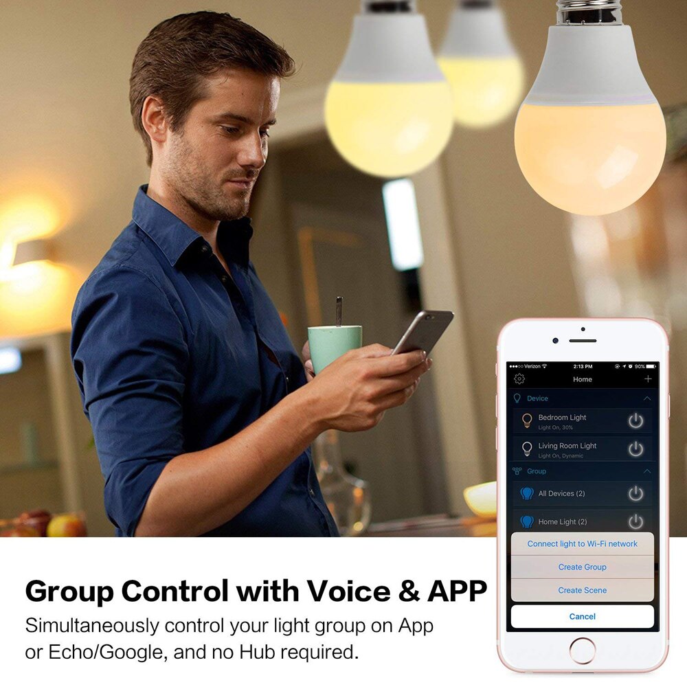 E27 E26 Smart Bluetooth WiFi Bulb RGB RGBW Dimmable LED Bulb Light Alexa Google 16 Million Colours Multicolor Group