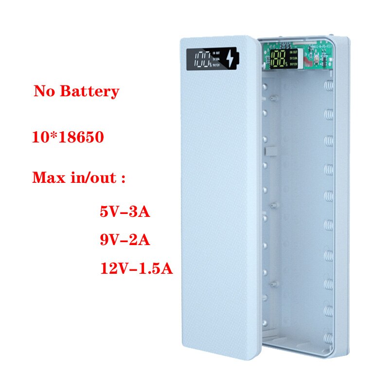 Pd Diy Power Bank Case 10*18650 Battery Charger Box Qc Quick 18650 Batterij Houder Dual Usb Mobiele Telefoon lader Shell Geen Batterij: Quick Charge White