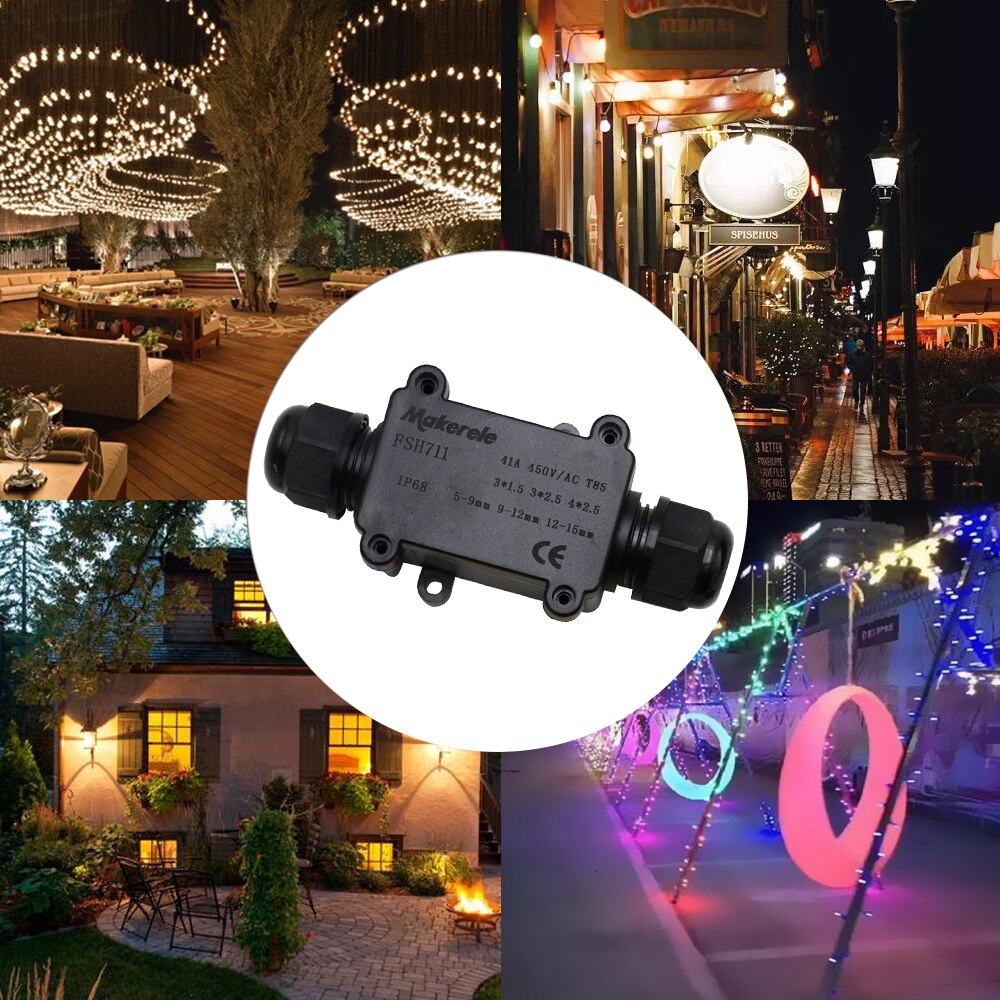 Makerele Waterproof Junction Box IP68 2 Way 450V 41A Plug Line M20 Coaxial Underground Electrical Wire Range 5 to 15mm