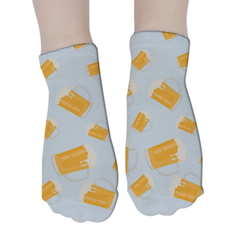 Calcetines de algodón con estampado de cerveza para mujer, calcetín informal divertido de tobillo bajo, Harajuku, Unisex, de compresión, transpirables