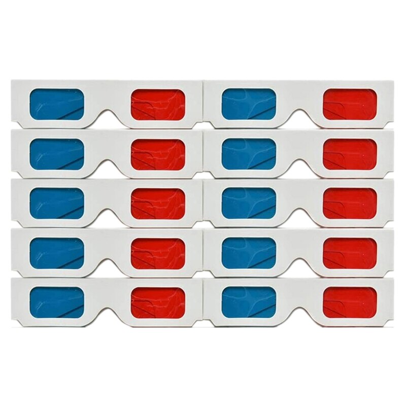 3D Glasses, 10 Pairs Red and Blue Paper Stereo Lenses for Movies Set Anaglyph Paper 3D Glasses