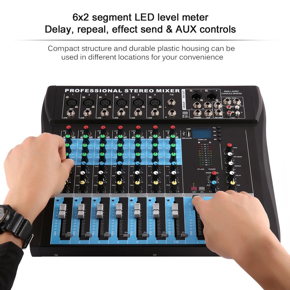 CT12 10 Mono & 2 Stereo Input 12 Channel USB Mixer Console High & Middle & Low 3-bands Vocal Effect Processor