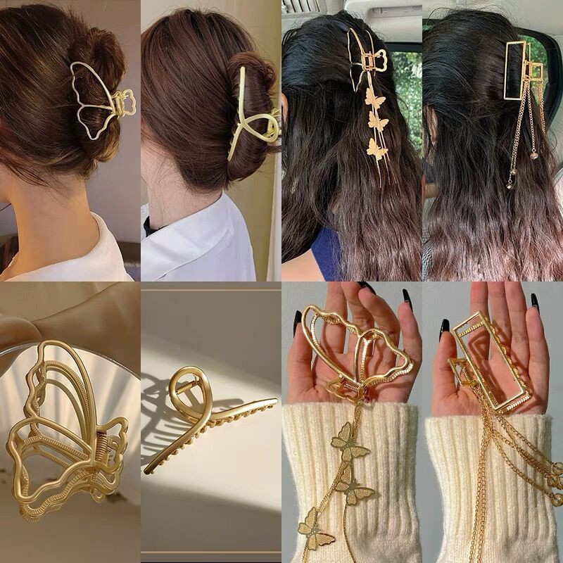 Nowe damskie złote geometryczne spinki do włosów w kształcie motyla pazur Vintage długi wisiorek spinki do włosów z pałąkiem na głowę spinka do włosów akcesoria do włosów