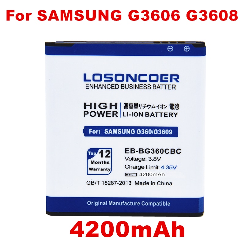 LOSONCOER 4200mAh voor Samsung Galaxy EB-BG360BBE EB-BG360CBC G360 G3606 G3608 G3609 G361F G360H/F LTE SM-G3606 G361H BATTERIJ