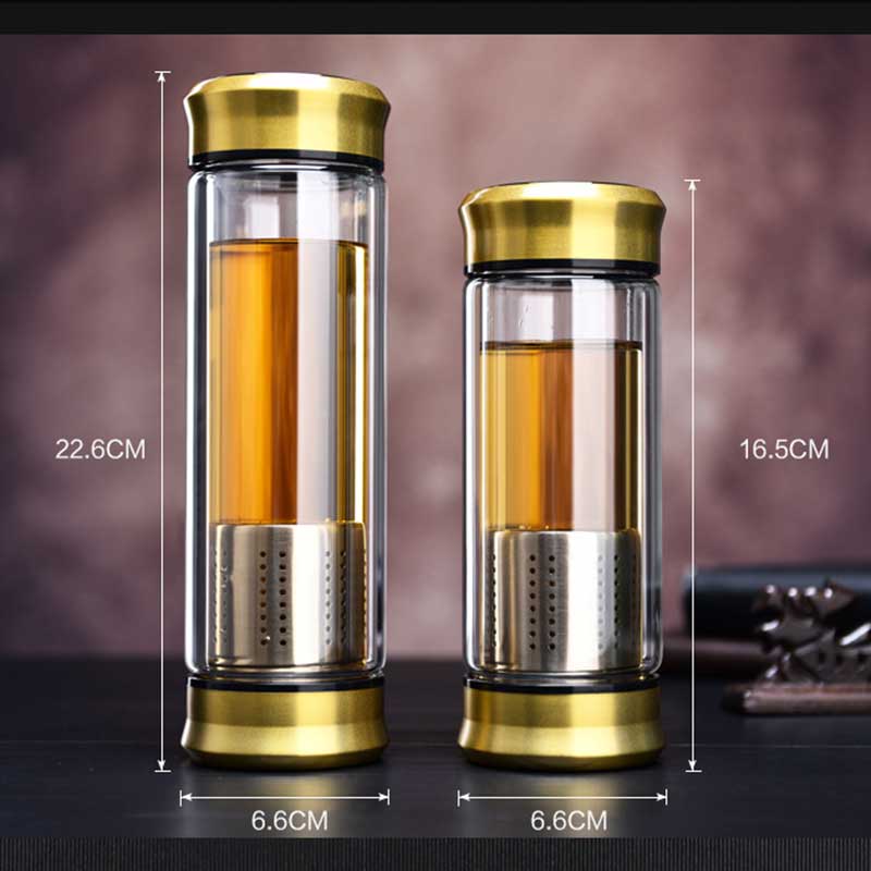 Bouteille d'eau en verre de 400ML | Bouteille avec filtre à infuseur de thé, Double mur verre de thé, tasse de jus de café coupe d'affaires, gobelet en eau de Sport