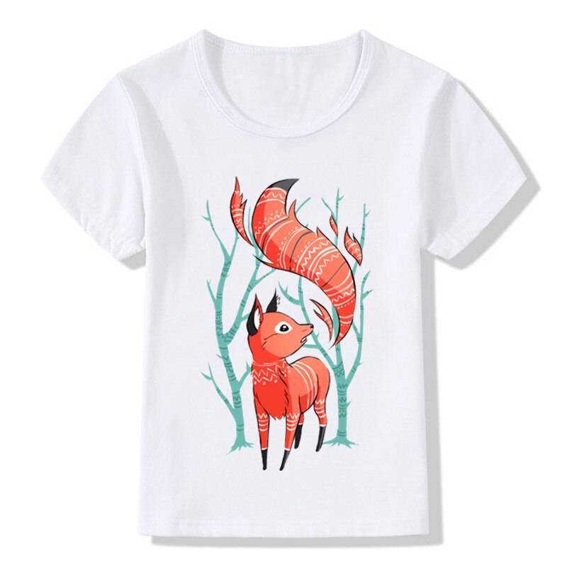 Kinderen Winter Fox Print Grappige T-shirts Zomer Jongens En Meisjes Kleding Kids Novelty Tops Baby Tee Shirt,ooo2071