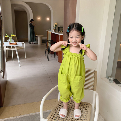 Sommar flickoveraller barn koreansk jumpsuit flickoverall: Grön / 3t