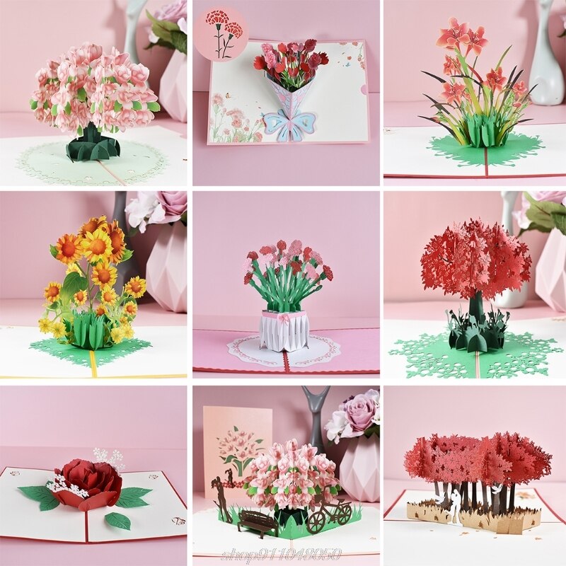 3D Pop-Up Flower Floral Greeting Card for Birthday Mothers Father's Day Graduation Wedding Anniversary D10 20