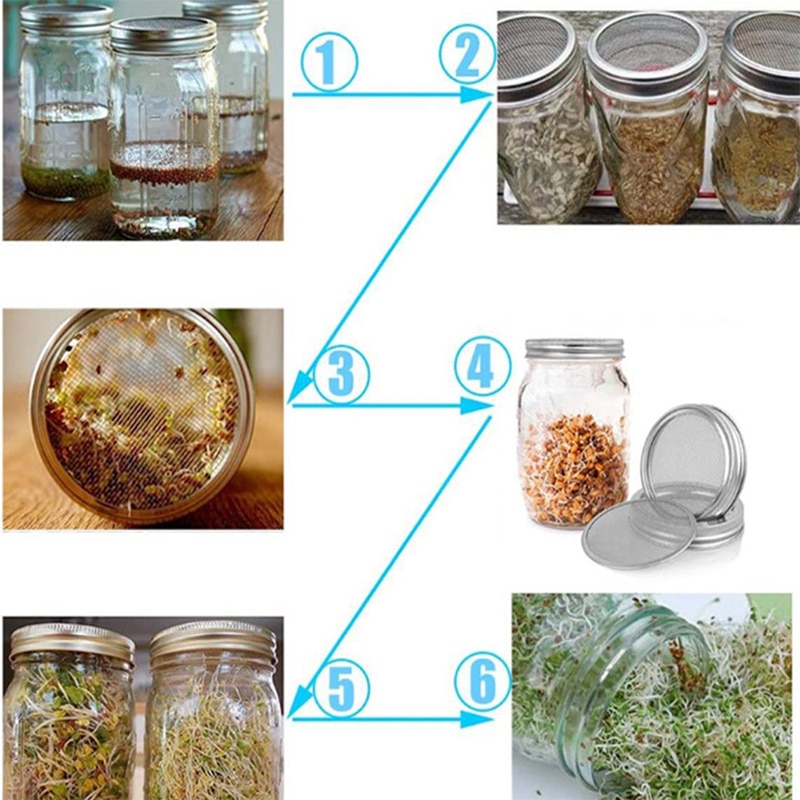 Stainless Steel Sprouting Jar Lids Mesh Strainer Seed Germination Lid Kit For Wide Mouth Mason Jar Sprout Growing Garden Supply
