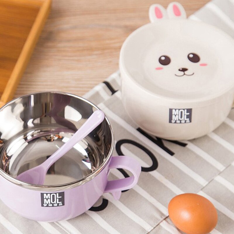 Stainless Steel Double Ramen Bowl Instant Noodle Bowl Anti-scalding Cute Rabbit