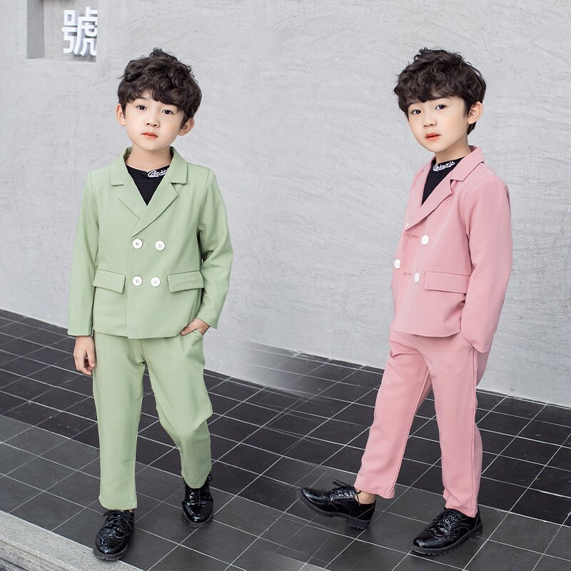 Costume à Double boutonnage pour garçon, ensemble de vêtements couleur bonbon, Costume d'hôte de fête d'anniversaire pour enfants blazer + pantalon, collection printemps-automne