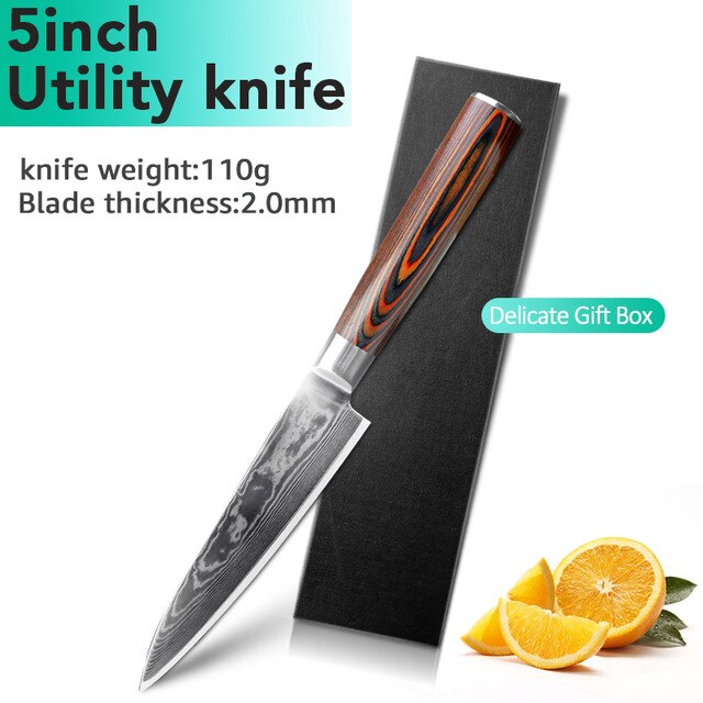 Køkkenkniv 5 6.5 7 8 tommer japanske kokknive pro  vg10 67 lag ægte damaskus stålværktøj santoku vegetabilsk kødkløver: 5 tommer værktøjskniv