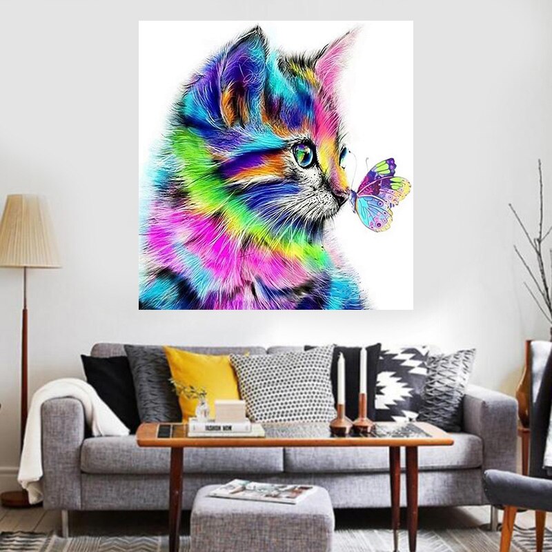Paint By Numbers DIY Acrylic Painting Kit for Kids & Adults 40X45cm Kitten and Butterfly with 3 Brushes