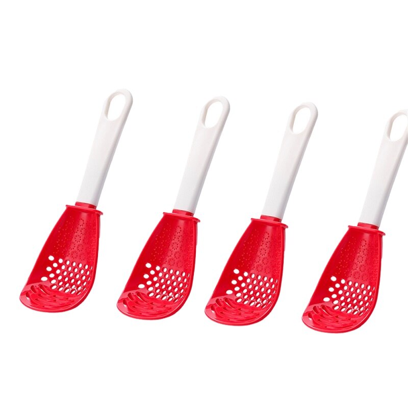 Multi-function Cooking Spoon Multi-function Kitchen Tool Colander Filter Grater Food-grade High Temperature Cooking Gadget: 4 Pcs Red
