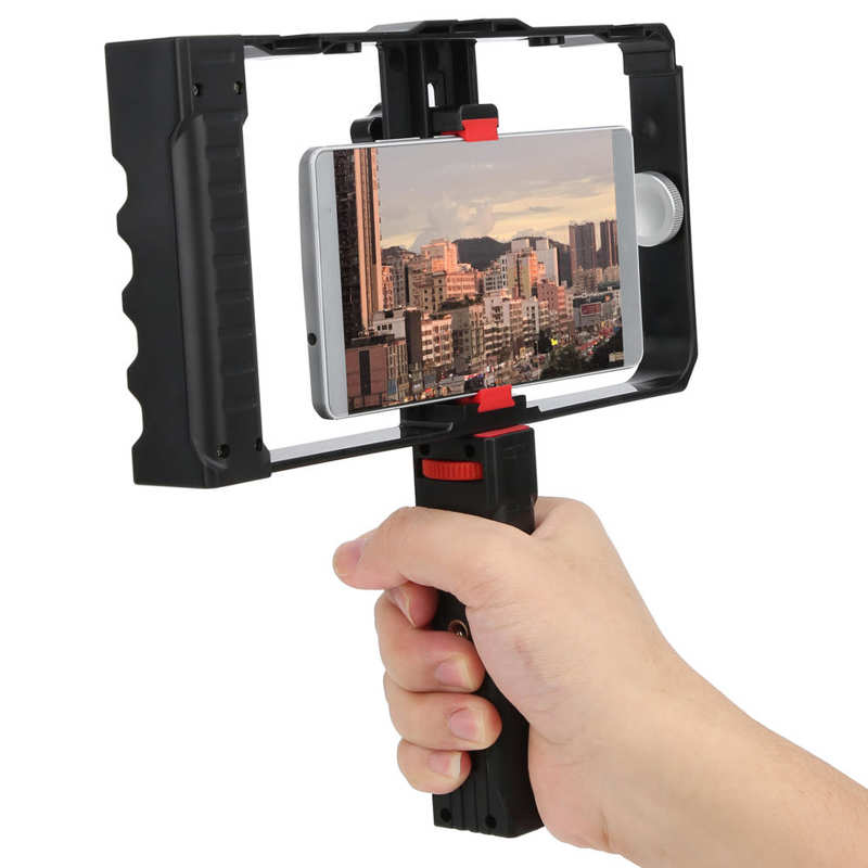 Przenośny smartfon ręczny klatka wideo podwójny uchwyt uchwyty aparat telefoniczny stabilizator klatka uchwyt aparatu fotografia klatka operatorska