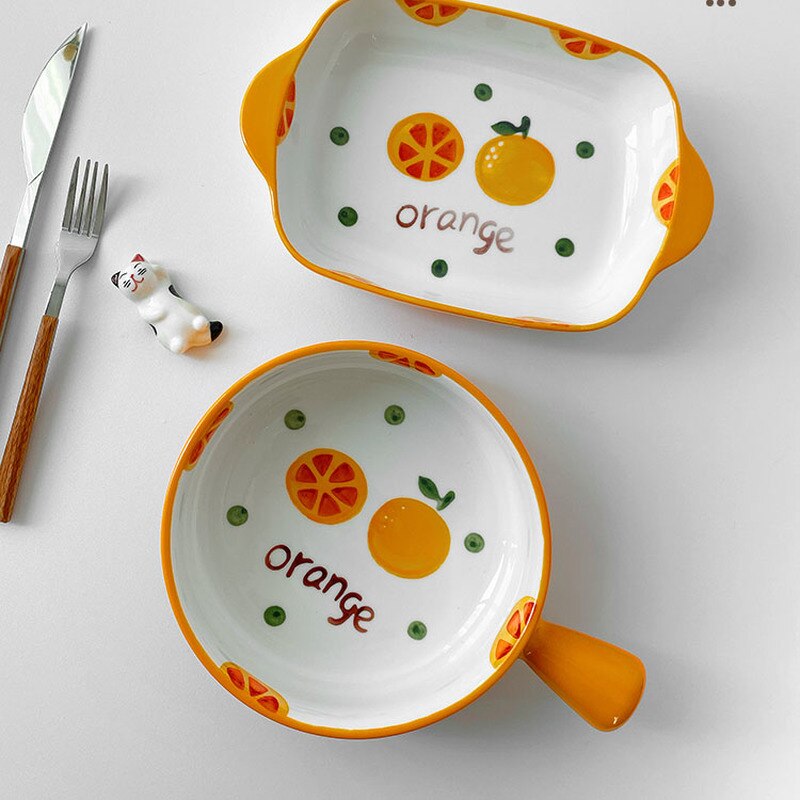 Kawaii Square Baby Plate Sets Dinner Enamel Cutlery Set Cheese Dishes Plate Decoration Vajilla Completa Kitchen Tableware