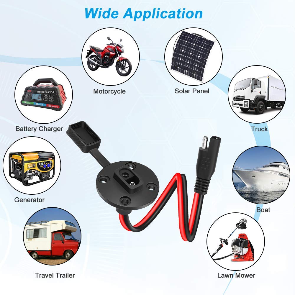 Sae tomada sidewall, conector universal para painel solar, sae à prova de intempéries, conexão rápida, conector ajustável 12awg 30cm
