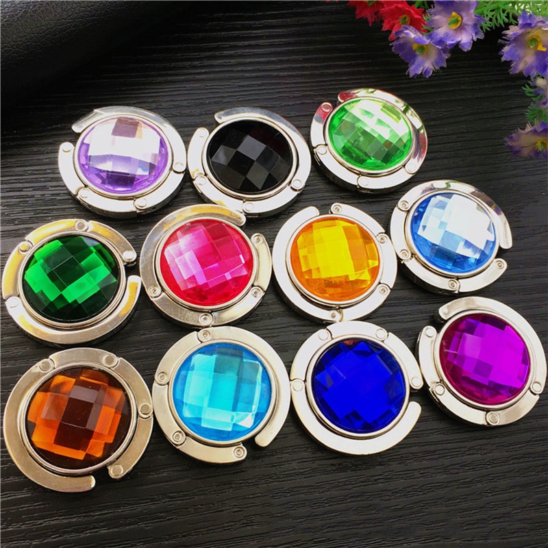 practical Portable Folding Table Desk Hanging Clip Crystal Alloy Purse Handbag Bag Hanger Hook Holder Desk Hanging Hook