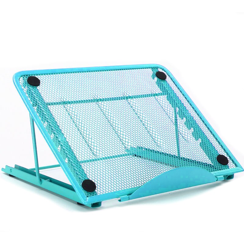 Mesh ventileret justerbar bærbar holder holder køler sammenfoldelig bærbar til bærbar notebook tablet justerbar notesbog stander: Blå