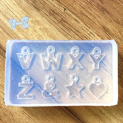 1pcs UV Resin Jewelry Liquid Silicone Mold Wings Button English Letter Charms Silicone Resin Mold For Jewelry Making: 6