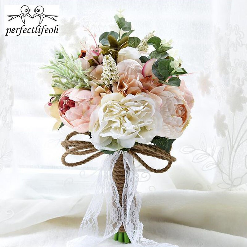 Perfectlifeoh bryllupsblomster landstil kunstige bryllupsbuketter til brude casamen blonder bryllupsblomster broche buketter