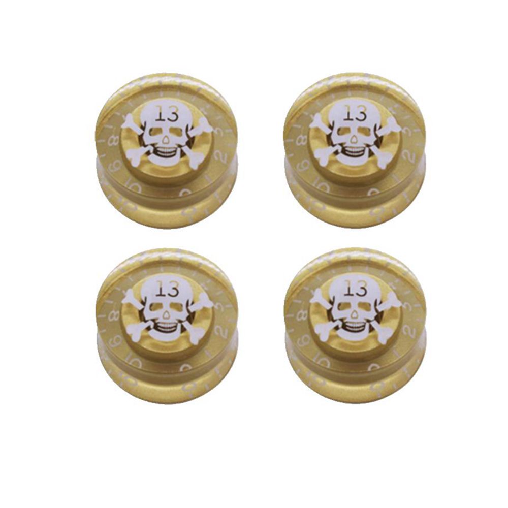 4 Pcs Skull Electric Guitar Knobs Guitar Speed Control Volume Tone Knobs Potentiometer Knob for LP SG TL ST Style Guitar: Gold white skull