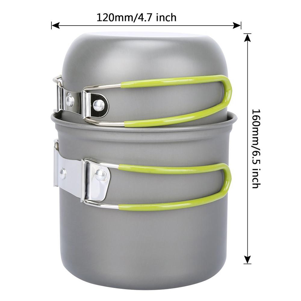 Camping Tableware Kit Picnic Cookware Ultra-Light Portable Outdoor Water Kettle Pan Pot Travel Aluminum Cooking Kits Utensils Hi: Green