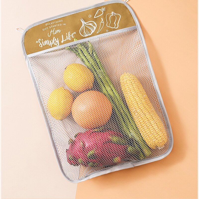Filet à fruits et légumes réutilisable, sacs en filet de cuisine, pour l'ail, le gingembre et les oignons, emballage mural suspendu, filet de rangement, Organization de la maison