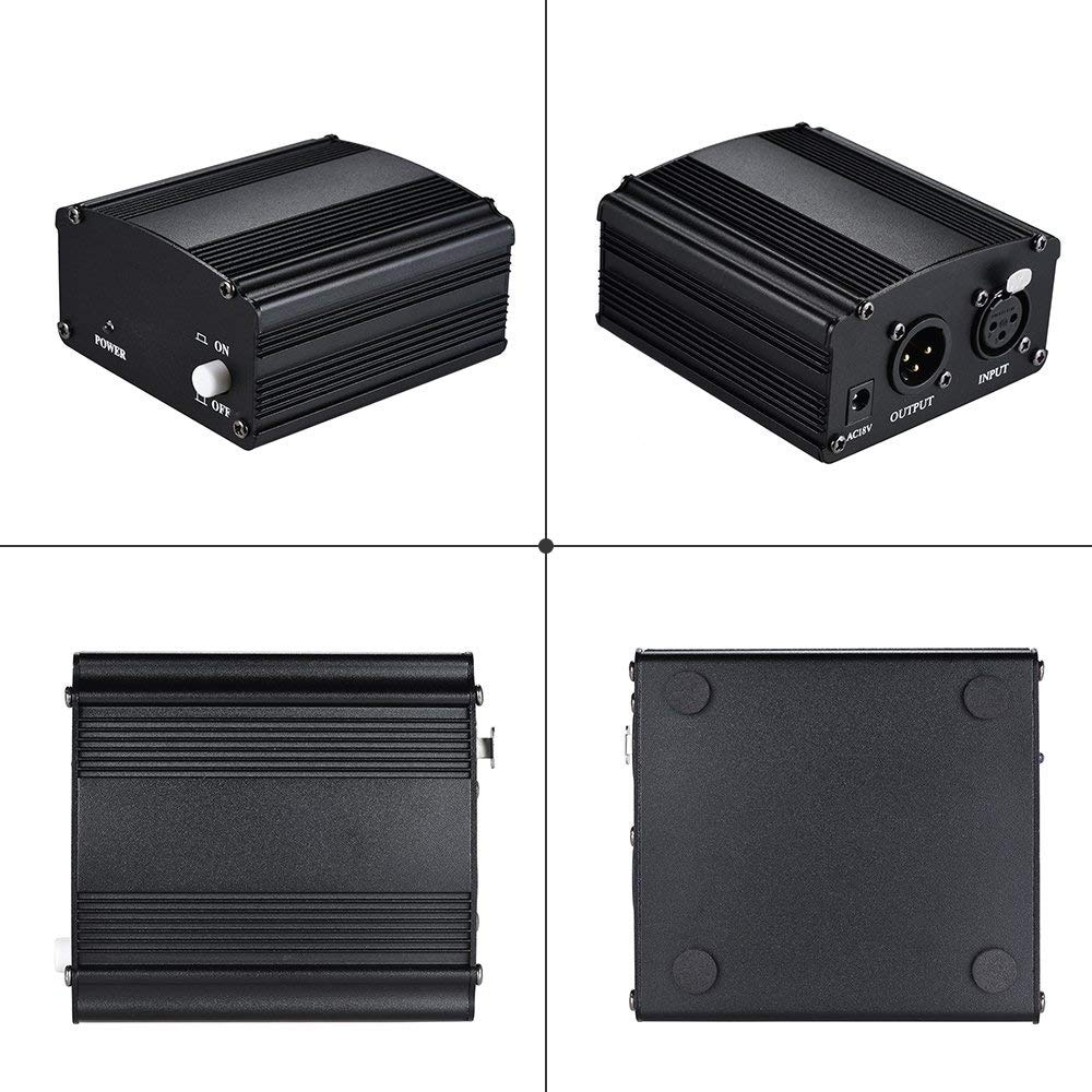 Fuente de alimentación Phantom de 1 canal de micrófono de 48V + adaptador AU US enchufe de la UE para cualquier micrófono condensador de grabación
